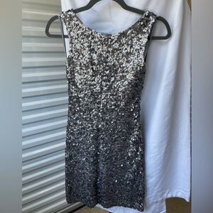 Glamorous Silver Sequin Backless Dress